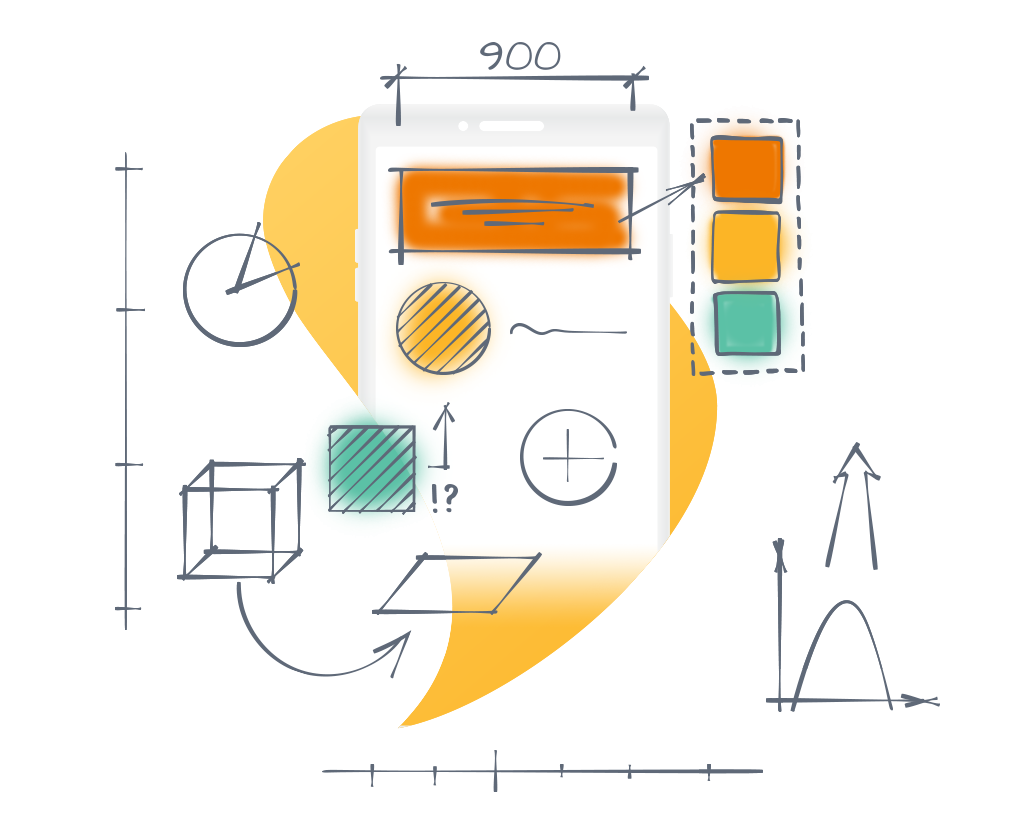 Sketching out the layout of the app in a phone.